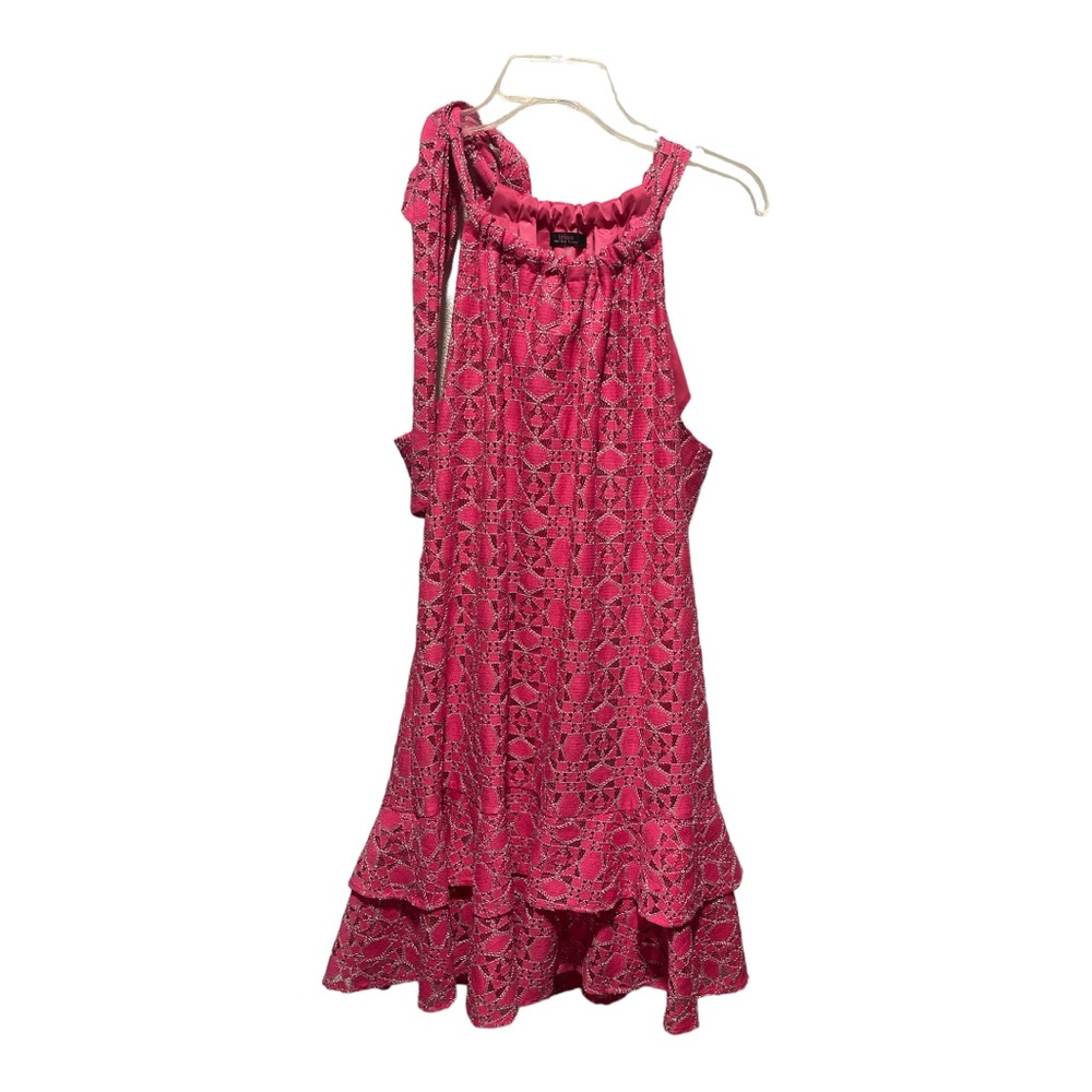 Trina Turk Bow tie neck stitched overlay dress